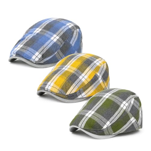 Image of 3Pcs Men's Newsboy Caps Cotton Cooling Hat Adjustable Flat Cap for Men