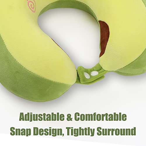 Image of Cute Travel Pillow with Sleep Eye Mask Cartoon Headrest & Neck Pillow for Kids Boys & Girls, Teens, Travel Accessories for Airplane, Car, Recline, Home Use Memory Foam Flight - Green Avocado