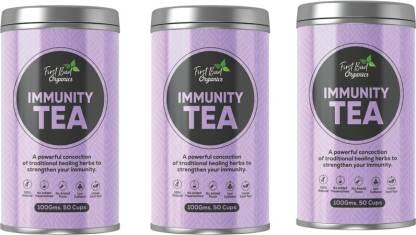 First Bud Organics Immunity Tea - 100 g | Herbal Immunity Booster Tea with Giloy, Ashwagandha, Tulsi,Turmeric Great for Families, Mothers and Kids 100 GM Pack of 3