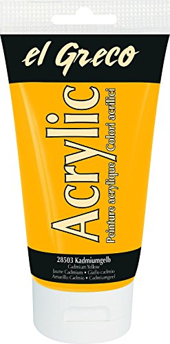 KREUL 28503 - El Greco Acrylic, 150 ml Tube in kadmiumgelb, hochpigmentierte, glänzende Acrylfarbe in Studienqualität, buttrig vermalbar, für pastose Malerei