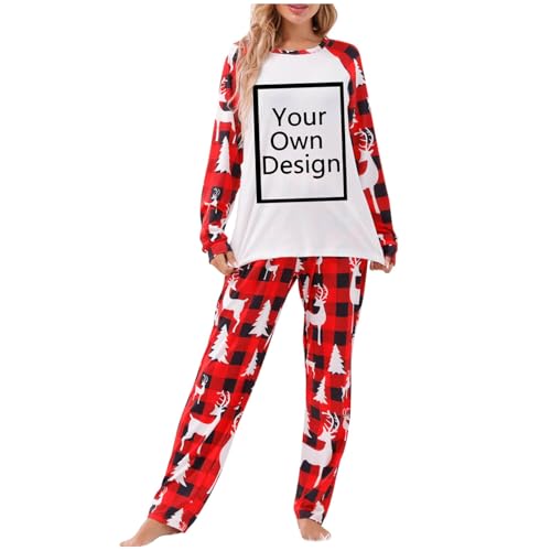 NSICBMNO Red Matching Christmas Pjs For Family Christmas Matching Family Pyjamas Custom T Shirt Long Pants Tartan Pyjama Set Xmas Pyjamas Long Set Clothes For Holiday Sleepwear