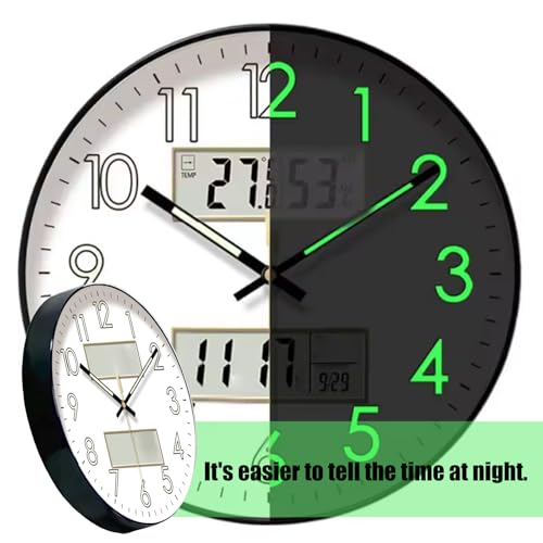 Horloge murale silencieuse à piles phosphorescente avec hygromètre intégré - 5