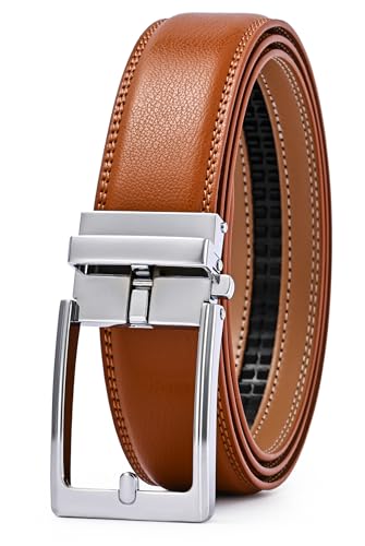 Image of Lingli Men's Belt,Ratchet Dress Belt with Automatic Buckle Brown /Black-Trim to Fit-35mm wide