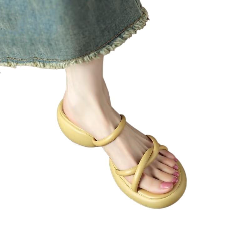 Round Toe Thick Sole Cross Tie Toe Sandals for Women Wearing Thick Heels for External Wear2