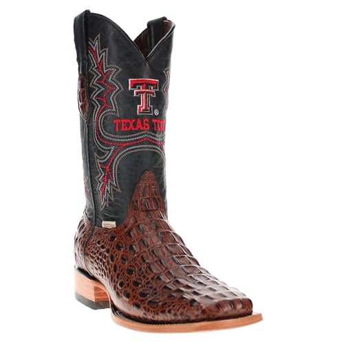 Image of Vaccari Men's Jackson Genuine Hornback Alligator Print Leather & NCAA League Embroidery Broad Square Toe Cowboy Boots