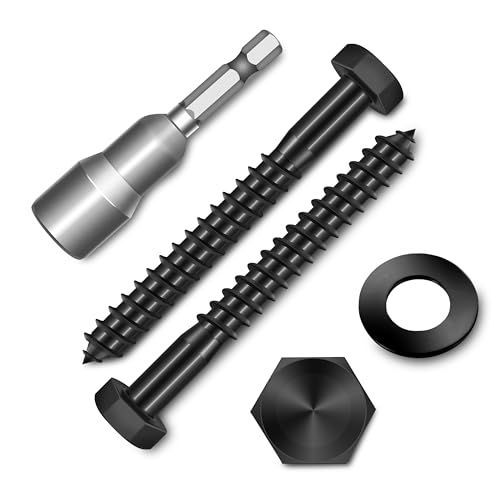 (10-Set) 3/8 x 3 Lag Screws for Wood, Stainless Steel Heavy Duty Hex Head Lag Bolts, Commercial/Industrial Grade 3/8 Bolts, Mounting Screws Bolts Kit, Black Oxided by Marysino