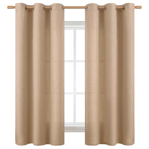 BGment Cortinas de linho sintético natural para quarto, cortinas semitransparentes de linho grosso c