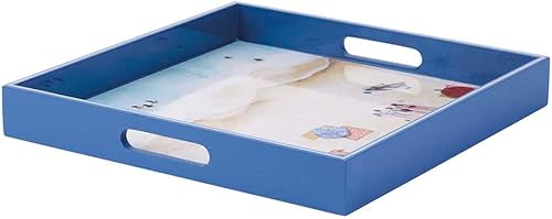 Miniatura 3 de Nantucket - Bandeja cuadrada de madera lacada de 15 pulgadas con asas, bandeja otomana para mesa de café para cenar. para alimentos, bebidas,