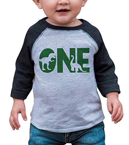 7 ate 9 Apparel One 1st 1 First Birthday Dinosaur Green Dino Grey Baseball Tee 2T