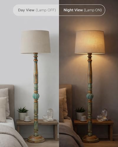 Image of Homesake Antique Wooden Floor Lamp for Living Room | Night Lamp Shade | Side Lamp for Living Room Light Decoration for Home | Made in India Products (Beige, Algae Carving)