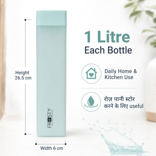 Image of Frosty Square Fridge Bottle Set of 6, 1 Litre Plastic Water Bottle Set for Fridge, Reusable Fridge Water Bottle Set for Home & Kitchen