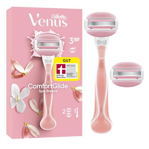 Gillette Venus Comfortglide Spa Breeze Rasierer Damen, Damenrasierer mit Gelkissen — Inkl. 2 Ersatzklingen für Nassrasierer und Ergonomischen Handstück, GUT GETESTET bei Stiftung Warentest — Rosa 1