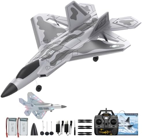 CKYSCHN F22 Remote Control Airplane - 4 Channel Fighter RC Plane for Beginners Adult with Lights, 2.4GHz 6-axis Gyro Stabilizer RTF RC Aircraft with 2 Batteries