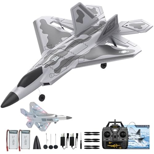 CKYSCHN F22 Remote Control Airplane - 4 Channel Fighter RC Plane for Beginners Adult with Lights, 2.4GHz 6-axis Gyro Stabilizer RTF RC Aircraft with 2 Batteries