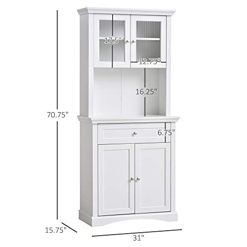 Homcom 71" Traditional Freestanding Kitchen Buffet With Hutch, Pantry Cabinet With 4 Doors, 3-Level Adjustable Shelves, And 1 Drawer, White #TOP2