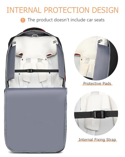 Image of MCBD Car Seat Travel Bag for Airplane, Foldable Baby Carseat Backpack for Travel Padded Carseat Carrier for Airport Gate Check, Infant Stroller Cover with Reflective Strips