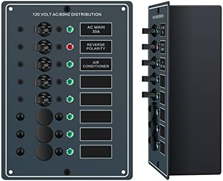 Haoguo AC Main 6 Positions Circuit Breaker Panel with Red Reverse Polarity LED Indicator, Included Free AC Isolation Back Cover, Pre-Wired, Ideal for Marine RV Yacht