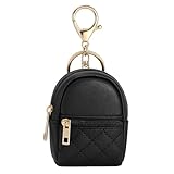 ROHIJALE Mini Backpack Keychain for Women Girls Small Faux Leather Coin Purse Bag Charm with Zipper Cute Key Holder for Keys, Cards, Coins, Accessories (10×8×4.5cm, Black)