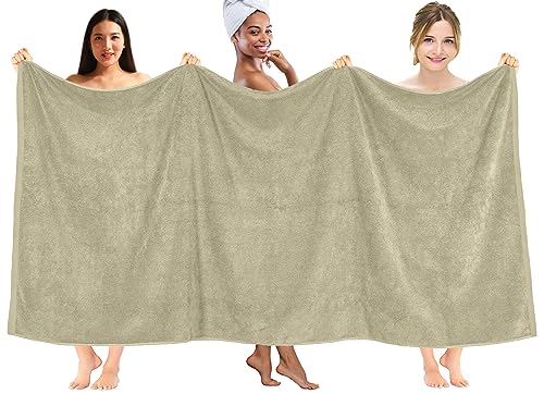 Image of DAN RIVER Pack of 1 Jumbo Bath Sheet 40x80 Inches, Extra Large Bath Towels, Luxury Quick Dry Cotton Oversized Towel for Bathroom - Beige