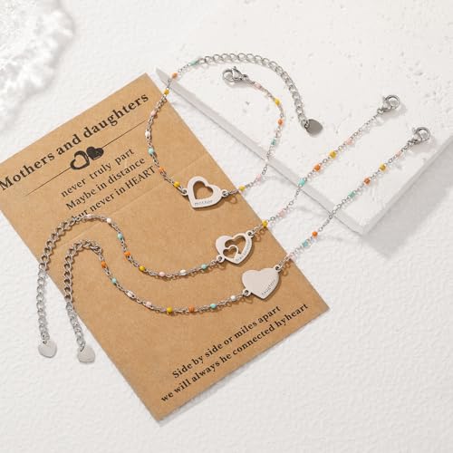 Image of DS Mother Daughter Bracelets Set,18K Gold Plated Stainless Steel Heart Jewelry for Women Girls,Mothers Day Gifts for Mom /Daughter,Adjustable Matching Bracelets for Mommy and Me gift box packaging