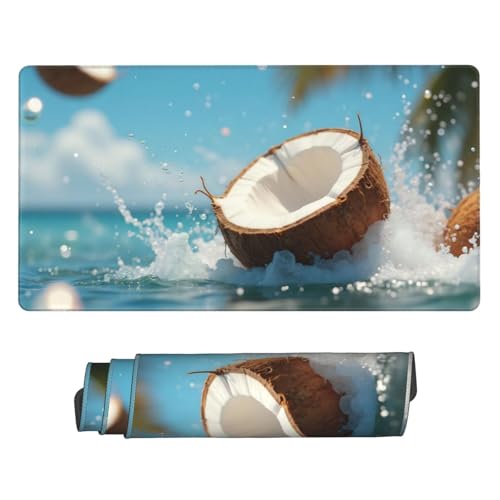 Alfombrilla de ratón grande para videojuegos, con impresión de coco marrón, bordes cosidos, base de goma, alfombrilla de escritorio, alfombrilla de ratón para portátil, teclado de PC, alfombrilla de