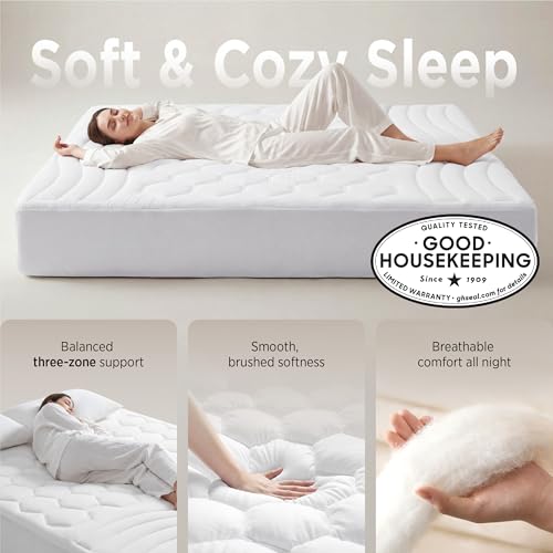 Image of Bedsure Full Size Mattress Pad - Quilted Fitted Mattress Topper Protector with 8-21 Inches Deep Pocket, Noiseless Breathable Bed Cover Padded, Machine Washable, White, 54x75 Inches (Pack of 2)