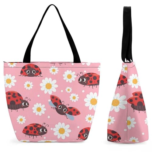 Sac de shopping pour voyage motif fleur et coccinelle, l'accessoire chic de vos weekends