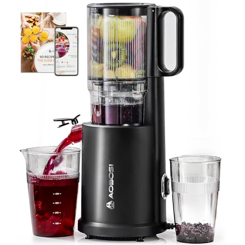 AOBOSI Entsafter Slow Juicer 135MM XXL Einfüllöffnung,90 RPM, Leiser Kupfermotor, BPA-frei, hohe Saftausbeute, für Gemüse & Obst,Rückwärts-Kau-Funktion– Slow Juicer Testsieger für gesunde Säfte