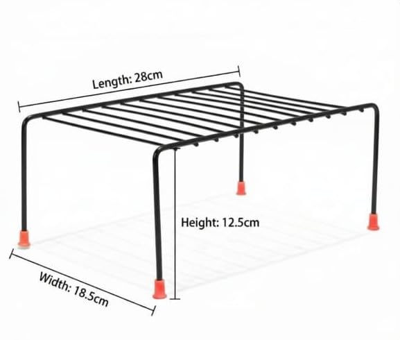 Image of Stainless Steel Kitchen Cabinet Shelf Organizer Rack, Under Cabinet Kitchen Dish Rack| Multipurpose Storage Stand, Bed Rack | (28 x 18.5 x 12.5 CM, Black) (Pack of 5)
