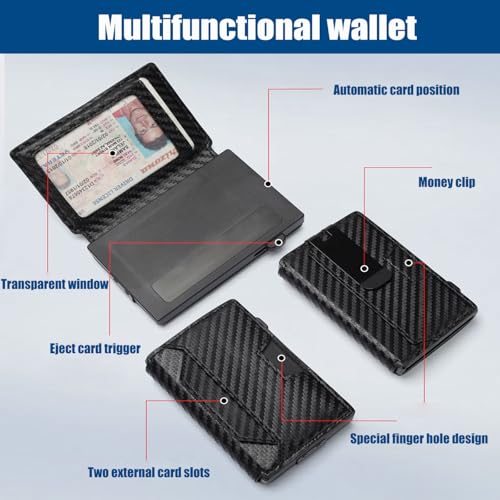 Men's Wallet - Pop Up Case, Cash Slot, with 12 Capacity Credit Card Wallet - Slim Minimalist Aluminum Front Pocket Wallet with RFID Blocking/ID Window (Carbon Fiber)4