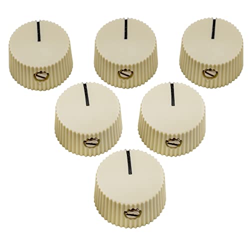 Musiclily Pro Imperial 1/4" Inch Plastic Vintage Barrel Guitar Amplifier Control Knobs with Set Screw for Fender Amp Style Solid Shaft CTS Pots Cream (Set of 6)