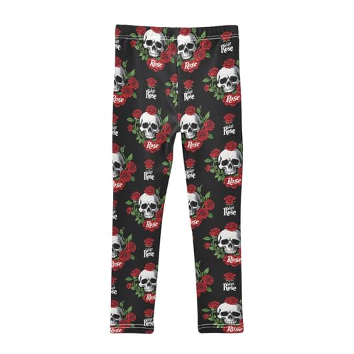 Red Rose Skull Head Girls Leggings Soft Stretch Workout Yoga Dance Pants for Kids Casual Tights2