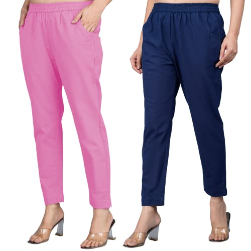 Image of Regular Fit Fully Elastic Waist Ankle Length Premium Cotton Casual Trouser Pant (Combo Pack of 2)