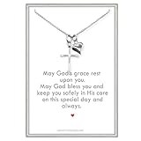 Sterling Silver Cross Necklace with Tiny Heart Charm, Confirmation Gift Necklace, First Communion Gift Necklace, Goddaughter Gift Necklace, 16 inches with extender