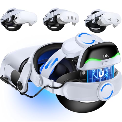 Quest 3/3S/Quest 2用 ヘッドストラップ ダブルノブ調整式 快適フィット VRヘッドセット用 360度目幅調節 高速充電対応 7500mAh大容量バッテリー内蔵 長時間プレイ可能