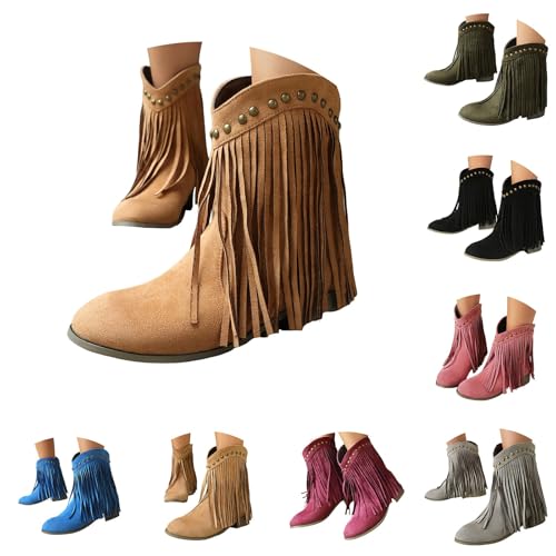 Bottes mi-mollet décontractées à franges et bout rond en daim doux - 7
