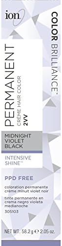 Ion Permanent Creme Hair Color 2VV Midnight Violet Black, Vegan, Cruelty Free, PPD Free, 100% Gray Coverage, Long Lasting, Fade Resistant Color, 2.05 oz