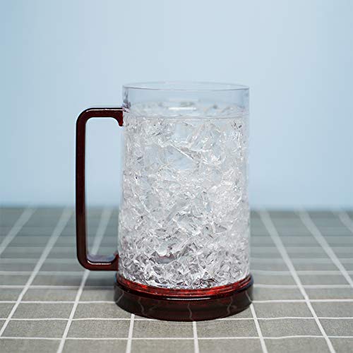 Drinking Glasses Cups, Double Wall Gel Freezer Beer Mugs, Freezer Ice Mugs Cups, 16Oz, Plastic Cooling Beer Mug Clear Set Of 4 (Red, Green, Blue, Orange) #TOP6