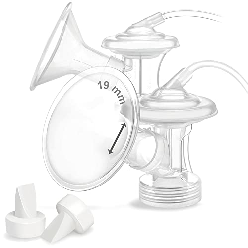 Image of Maymom MyFit Flange Set 19mm Small Shield Tube Valve Base Connector Compatible with Medela New Pump in Style Maxflow Breast Pump Not Original Medela Pump Parts Replace Medela PersonalFit Flex