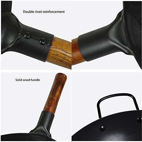 Wok tradicional hierro sin revestimiento con tapa y mango de madera miniatura 6