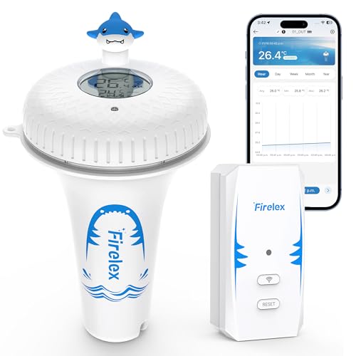 Firelex WLAN Pool Thermometer Funk Schwimmend mit Gateway Smart App Benachrichtigung 2 4 GHz Digitales Poolthermometer für Alexa Sprachsteuerung Wasserthermometer für Pool Whirlpool Spa Teich