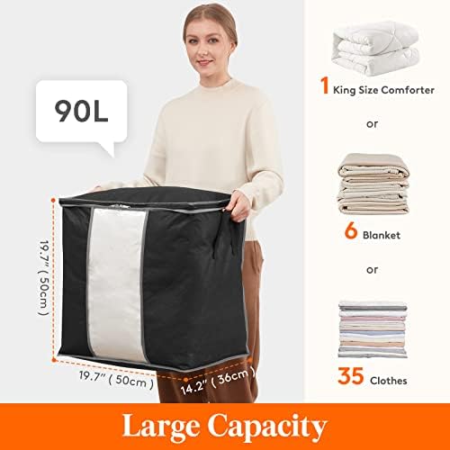 Lifewit Storage Bag Large Capacity Reinforced Handle Upgrade Fabric for Clothes, Comforters, Blankets, Bedding, Breathable Foldable Closet Organizer, 3 Pack, 90L, Black