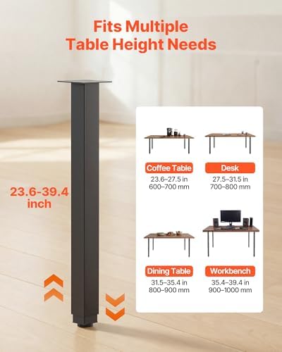 VEVOR Adjustable Table Legs, 24-40 in Square Steel Furniture Legs, 1200 lbs Max Load Heavy Duty, Quick Installation, Ideal for Home Office Desk DIY, Coffee Dinner Bar Tables, Workbenches, 4 PCS, Black - 2
