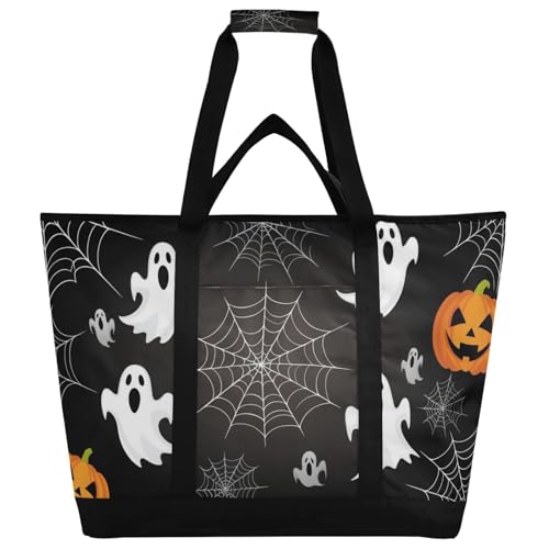 Pumpkins Halloween Spirits Large Insulated Tote Bag for Grocery Shopping Reusable Tote Bags for Women Men, Cooler Bag with Zippered Top & Handles for Beach Picnic Travel