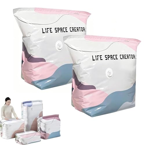 2 Pack NoPump Vacuum Storage Bags Vakuumbeutel ohne Pumpe Vakuum-Aufbewahrungsbeutel platzsparende Versiegelungsbeutel luftdichte Kompressionsbeutel für Kleidung Kissen Bettdecken Decken (M)