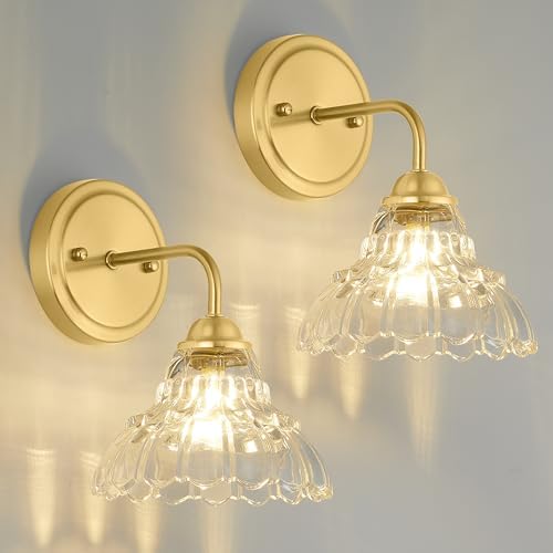Modern Wall Sconces Set of Two,Pretty Gold Sconces,Flower Shape Wall