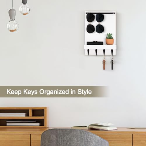 Lucundm Key Holder Wall Mount, Key Holder for Wall with 4 Hooks, Farmhouse Key Hanger Holds Dog Leash, Sunglasses – Decorative Mail Organizer Home Decor (White) by Lucundm - Image 7