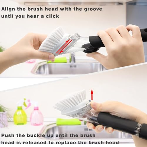 Image of Brush Refills for RIMAY Dish Brush - 6 Pack Dish Brush Cleaning Soap Dispensing Head Replacement for Scrubber (White)