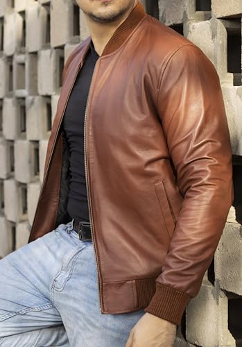 Image of Jild Varsity Style Leather Bomber Jacket Men - Casual Fashion Real Suede Classic MA-1 Leather Jacket Men