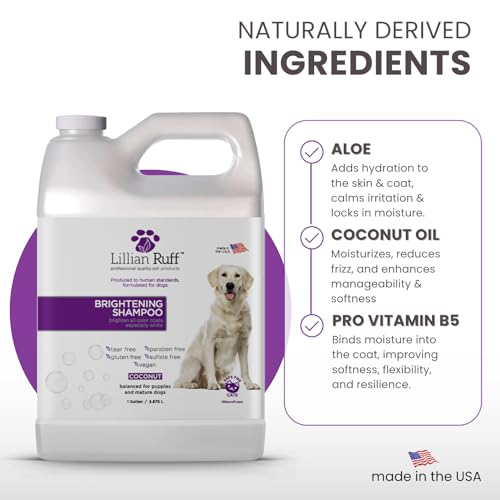 Image of Lillian Ruff PRO Formula Ultra Brightening Dog Shampoo - Professional Whitening & Long-Lasting Odor Eliminator, Remove Stains & Discoloration, Dry Skin & Itch Relief - Aloe & Provitamin B5 Gallon+Pump